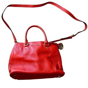 MICHAEL KORS Sutton Pebble Leather Satchel in Coral Red​​​​​​